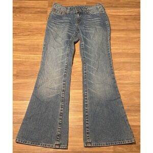 True Religion Bobby Flare Jeans Blue Embroidered Cherry Blossom USA Size 30